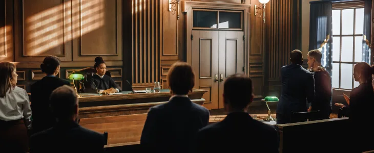 image of people and lawyers litigating