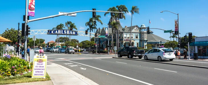 Eye-level view of the Carlsbad boardwalk in Carlsbad, California